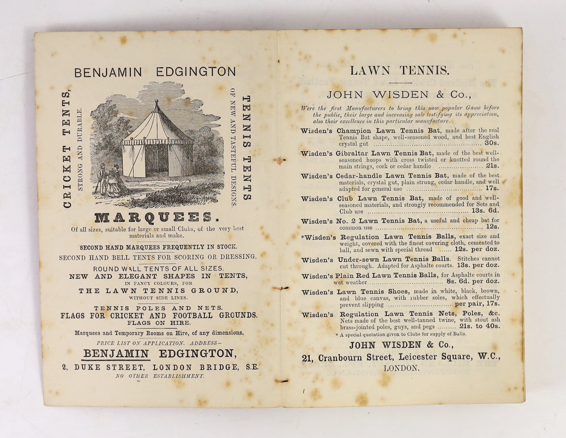 Wisden, John - Cricketers’ Almanack for 1883, 20th edition, original paper wrappers, spotting to early advertisements, title, endpapers and page edges.